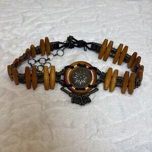 Native American Inspired Bone Style Metal Boho Hippie Corded Belt Medium